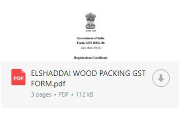 GST form for El Shaddai Wood packing