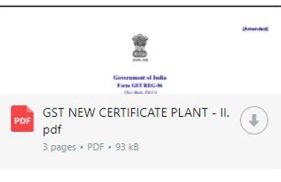 GST certificate for Plant II of El Shaddai Wood